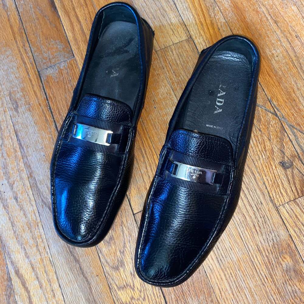 Prada Men's Black Leather Slip-On Loafers Size 11